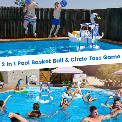 Summer Pool Basketball Hoop Toy Set With 4 Basketballs 4 Circles Floating Swimming Pool Basketball Games Poolside Water Play Toy For 3-12Years Old Kids Adults GPCT5441
