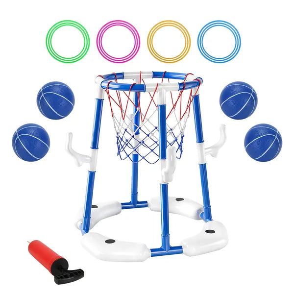Summer Pool Basketball Hoop Toy Set With 4 Basketballs 4 Circles Floating Swimming Pool Basketball Games Poolside Water Play Toy For 3-12Years Old Kids Adults GPCT5441