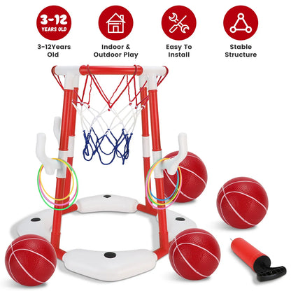 Summer Pool Basketball Hoop Toy Set With 4 Basketballs 4 Circles Floating Swimming Pool Basketball Games Poolside Water Play Toy For 3-12Years Old Kids Adults GPCT5441