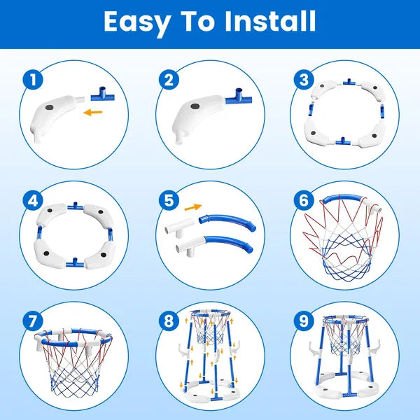 Summer Pool Basketball Hoop Toy Set With 4 Basketballs 4 Circles Floating Swimming Pool Basketball Games Poolside Water Play Toy For 3-12Years Old Kids Adults GPCT5441