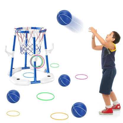 Summer Pool Basketball Hoop Toy Set With 4 Basketballs 4 Circles Floating Swimming Pool Basketball Games Poolside Water Play Toy For 3-12Years Old Kids Adults GPCT5441