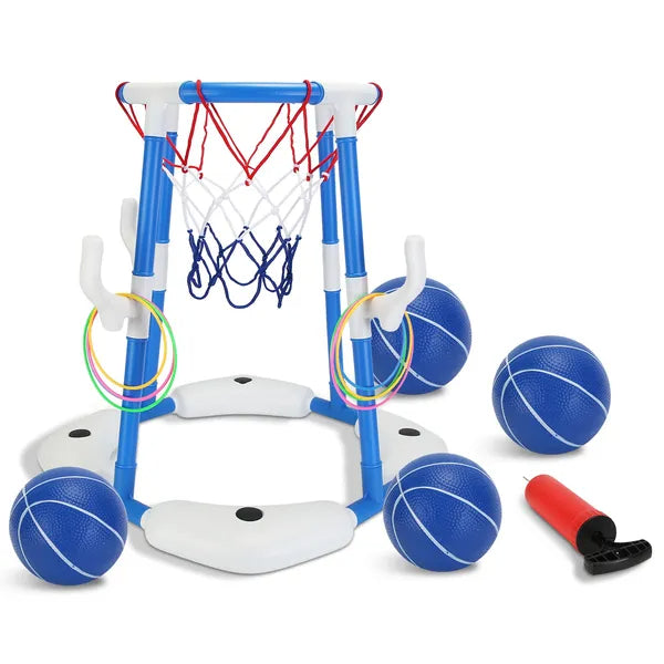 Summer Pool Basketball Hoop Toy Set With 4 Basketballs 4 Circles Floating Swimming Pool Basketball Games Poolside Water Play Toy For 3-12Years Old Kids Adults GPCT5441