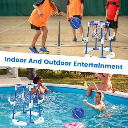 Summer Pool Basketball Hoop Toy Set With 4 Basketballs 4 Circles Floating Swimming Pool Basketball Games Poolside Water Play Toy For 3-12Years Old Kids Adults GPCT5441