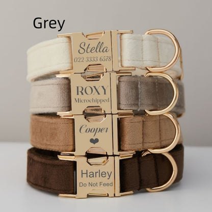 Multiple Colour Velvet Personalise Dog Collar Leash Set With Bow