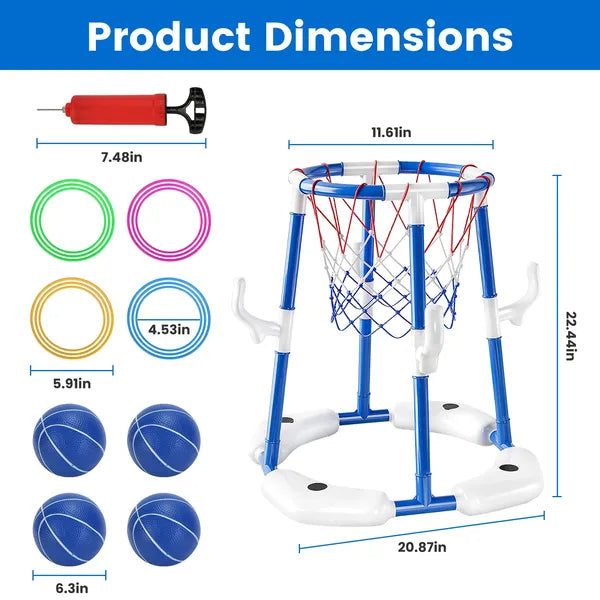 Summer Pool Basketball Hoop Toy Set With 4 Basketballs 4 Circles Floating Swimming Pool Basketball Games Poolside Water Play Toy For 3-12Years Old Kids Adults GPCT5441