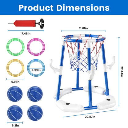 Summer Pool Basketball Hoop Toy Set With 4 Basketballs 4 Circles Floating Swimming Pool Basketball Games Poolside Water Play Toy For 3-12Years Old Kids Adults GPCT5441